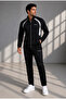 Men's Double Face Fabric Zippered Stand Collar Black Stone Tracksuit Set - 7942 - 2