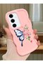 Shockproof Simple Pink Silicone Phone Case Butterfly Pattern Compatible with Samsung Galaxy S24 Fe - 2