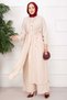 Lace-Up High Collar Long Tunic Set Beige - 4