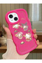 Simple Red Silicone Phone Case Kitty Pattern Compatible with iPhone 14 Shockproof - 2