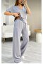 Crystal Fabric V-Neck Slit Detailed Women's Two-Piece Set - 3