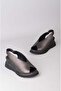 Seç 888853 Genuine Leather Padded Heel Sandals (Heel: 6cm) Black Silvery - 4
