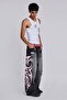 Black Stonewashed Grunge Pink Tribal Printed Harajuku Y2K Unisex Baggy Pants - 4
