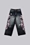 Black Stonewashed Grunge Pink Tribal Printed Harajuku Y2K Unisex Baggy Pants - 5