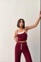 Women's Burgundy Crop Athlete Top High Waist Elastic Waist Wide Leg Pants Bottom Top Summer Tracksuit Set - 8