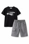 Boy's Denim Shorts Set Single Jersey Combed Cotton T-Shirt Summer Two-Piece Set White Beige Khaki I 4-12 Years Old I Boy's Set - 3