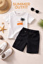 Boy's Denim Shorts Set Single Jersey Combed Cotton T-Shirt Summer Two-Piece Set White Beige Khaki I 4-12 Years Old I - 2