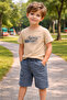 Boy's Denim Shorts Set Single Jersey Combed Cotton T-Shirt Summer Two-Piece Set White Beige Khaki I 4-12 Years Old I Boy's Set - 7