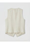 Beige V-Neck Linen Blend Women's Classic Vest by Güli̇s Gi̇yi̇m - 6