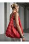 Red Striped Fabric Tote Bag - Large Size - Waterproof Fabric - Women's Hand and Shoulder Bag - 4