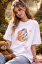 Monkey the Punch Printed Oversize Unisex White T-Shirt - Cute Monkey - 2