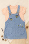 Girl's Baby Pocketed Floral Bee Embroidered Denim Salopet Dress + Bodysuit - 2