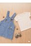 Girl's Baby Pocketed Floral Bee Embroidered Denim Salopet Dress + Bodysuit - 3