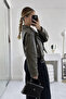 سترة جلدية كبيرة الحجم بحزام كاكي - 5