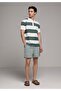 Regular Fit Polo Collar Striped Men's Green Short Sleeve T-Shirt - 3