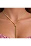 Gold Y Necklace with Elevator Design - Stainless Steel Long Chain Necklace - 75 cm - 4