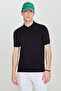 Men's Black Standard Fit Regular Fit Polo Neck Jacquard Knitwear T-Shirt