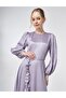 Floral Detailed Satin Dress Lilac - 7
