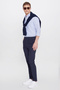 Men's Navy Blue Cotton Slim Fit Slim Fit Side Pocket Dobby Stretch Casual Trousers - 3