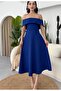 Blue Creil Strappy Double Fabric Long Dress Tns-4424 - 5