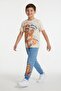 Blue Printed Crew Neck T-Shirt with Elastic Waistband Boys' 2-Piece Set 23886 - 2
