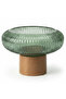 Wooden Footed Green Glass Candy Bowl for Serving Snacks, Dates & Decorative Use