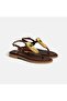 Women's Brown Large Gold Buckle Leather Flip-Flop Sandals