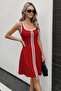 Women's Strappy Round Neck Stripe Patterned Short Kilos Dress - 3