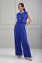 Women's Lace-Up Back Collared Wide Size Range Crepe Jumpsuit