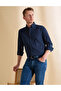 Navy Blue Linen Blend Regular Fit Long Sleeve Shirt 50325356-Vr033