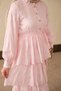 Women's Elastic Waist Gold Button Detailed Flounce Dress Pink - 5
