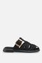 Delavana Black Suede Women's Buckle-Studded Daily Comfortable Stylish Sabo Slippers - 2