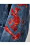Women's Anthracite Washed Dragon Embroidered Oversize Jean Jacket - 3