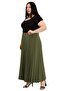 Plus Size Pleated Long Khaki Skirt with Elastic Waist - 5