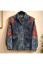 Women's Anthracite Washed Dragon Embroidered Oversize Jean Jacket - 2