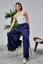 Women's Trousers Crepe Fabric Wide Leg with Elastic Waist - 7
