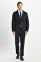 Men's Black Wool Slim Fit Mono Collar Flexible Suit with Pocket - 2