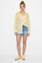Women's Yellow Embossed Rose Pattern Transparent Chiffon Shirt 354 60286028