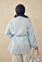 Women's Fine Line Pattern Waist Tie Shirt Baby Blue - 5