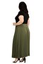 Plus Size Pleated Long Khaki Skirt with Elastic Waist - 4