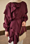Women's Flounced Lace-Up Shirt, Plum - 4