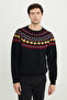 Men's Navy Blue Wool Warm Standard Fit Crew Neck Knitwear Sweater