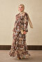 Women's Ethnic Patterned Waist Tie Dress Brown - 2