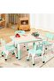 Kids Table & Chairs Set (4-Piece) Height Adjustable - 32" Wipe-Clean Craft Table with Anti-Sl