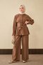 Women's Pleated Waist Detail Two-Belt Shirt Collar Suit Light Brown