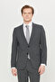 Men's Dark Gray Slim Fit Slim Fit Mono Collar Checkered Flexible Suit with Flap Pockets