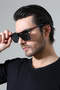 Men's Black Frame Black Glass Red Edge Detail Sunglasses - 3