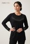 Women's Black Yakamoz Patterned Collar and Sleeves Embroidered, Stoned Mother Combed Cotton Blouse