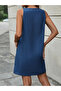 Women's Sleeveless Thick Strap Button Detail Linen Dress with Pockets - 2