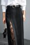 Women's Black Lace Slit Detailed Long Fabric Skirt - 2